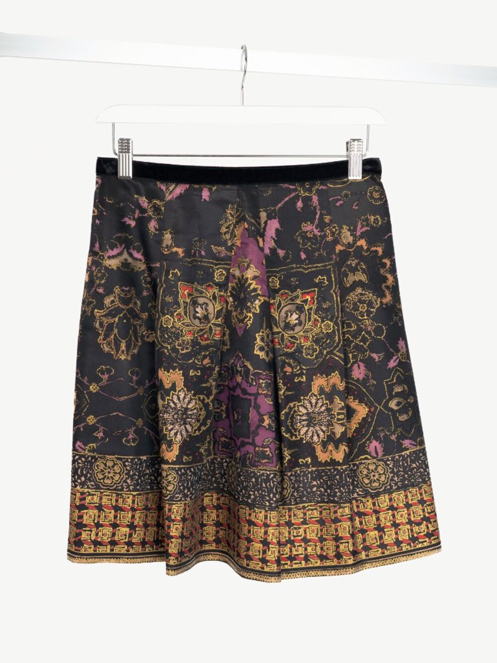 Etro Black Floral-Print Silk-Satin Pleated Mini Skirt